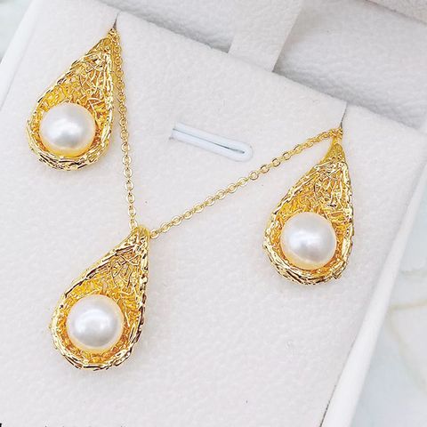 Bộ Set Dây Chuyền và Bông Tai Ngọc Trai Dáng Tổ Chim Vàng Golden Nest SPS047