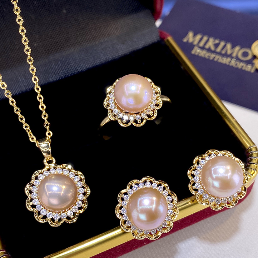 Bộ Set Ngọc Trai Dây chuyền + Nhẫn + Bông Tai Dáng Hoa MADAME HIEN PEARLS Sang Trọng Cho Nữ SPS019