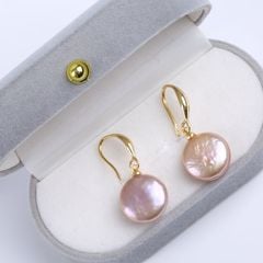 Bông Tai Móc Câu Mặt Viên Ngọc Trai Baroque Tự Nhiên Hình Đồng Xu Tím MADAME HIEN PEARLS Cho Nữ BTB129