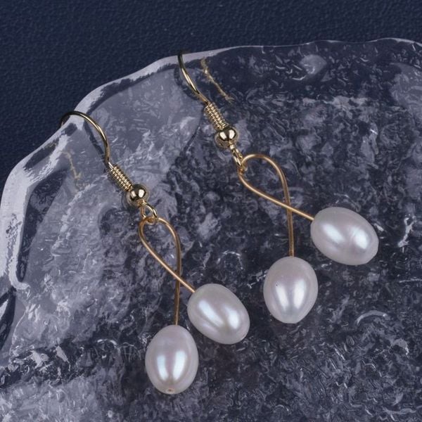 Bông Tai Ngọc Trai Dây Chéo Đính 2 Hạt Ngọc Trai Tự Nhiên Giọt Nước MADAME HIEN PEARLS Cho Nữ