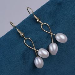 Bông Tai Ngọc Trai Dây Chéo Đính 2 Hạt Ngọc Trai Tự Nhiên Giọt Nước MADAME HIEN PEARLS Cho Nữ