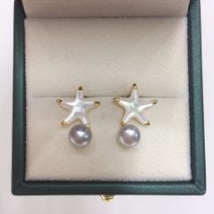 Bông Tai Ngọc Trai Tự Nhiên Ngôi Sao Biển Xà Cừ Sang Trọng Đáng Yêu MADAME HIEN PEARLS Cho Nữ BTN053