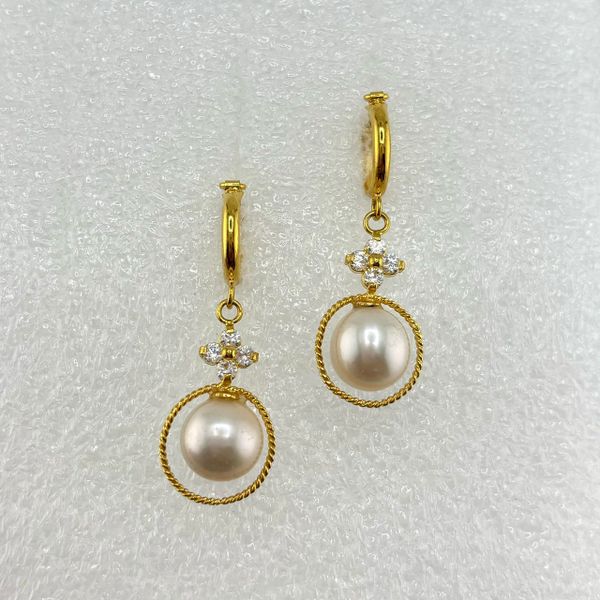 Bông Tai Vàng Thật 10K 3'9 Tua Rua 1 Hạt Ngọc Trai Vàng Cao Cấp 9mm MADAME HIEN PEARLS V10BTT005