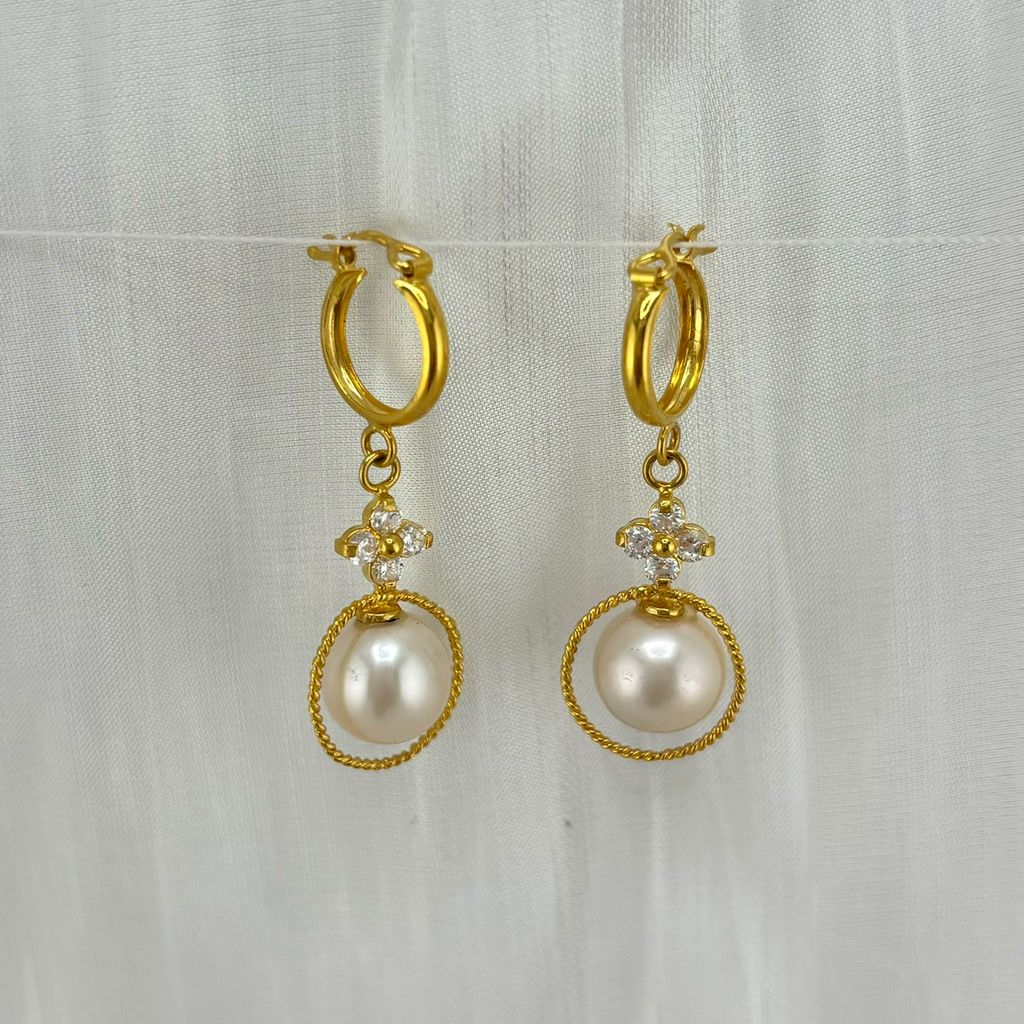Bông Tai Vàng Thật 10K 3'9 Tua Rua 1 Hạt Ngọc Trai Vàng Cao Cấp 9mm MADAME HIEN PEARLS V10BTT005