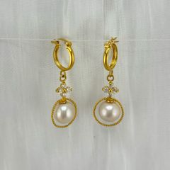 Bông Tai Vàng Thật 10K 3'9 Tua Rua 1 Hạt Ngọc Trai Vàng Cao Cấp 9mm MADAME HIEN PEARLS V10BTT005