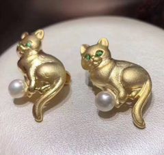 Ghim Cài Áo Hình Mèo Đính Ngọc Trai Tự Nhiên MADAME HIEN PEARLS Đáng Yêu PKC024