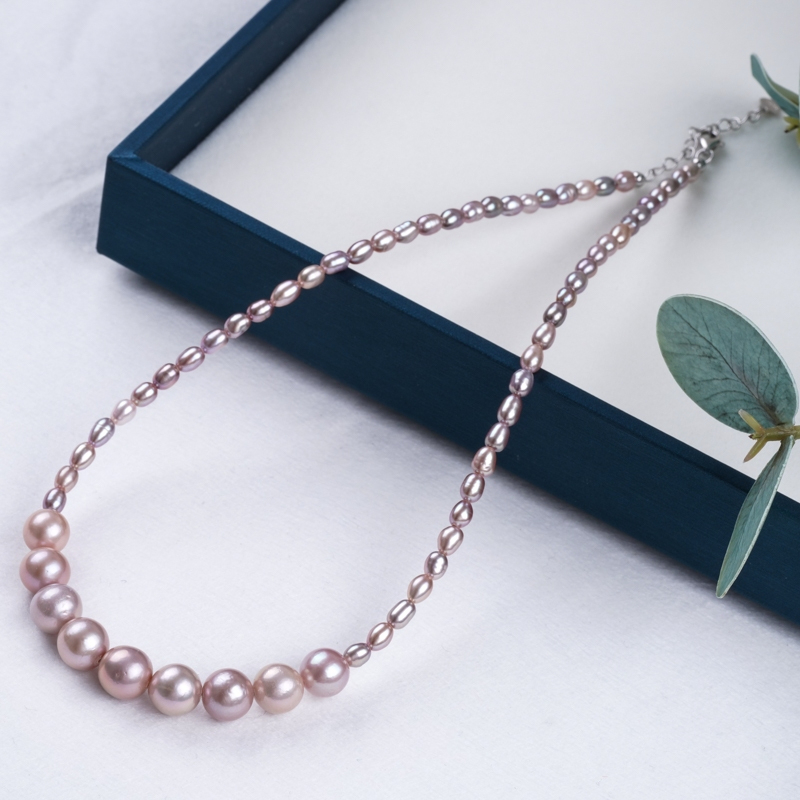 Vòng Cổ Choker Ngọc Trai Hạt Gạo Tím 3-4mm Phối Dãy Mặt Ngọc Trai Tròn 9-10mm Sang Trọng MADAME HIEN PEARLS Cho Nữ CG076