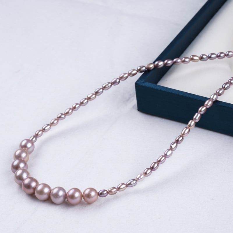 Vòng Cổ Choker Ngọc Trai Hạt Gạo Tím 3-4mm Phối Dãy Mặt Ngọc Trai Tròn 9-10mm Sang Trọng MADAME HIEN PEARLS Cho Nữ CG076