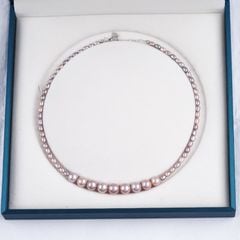 Vòng Cổ Choker Ngọc Trai Hạt Gạo Tím 3-4mm Phối Dãy Mặt Ngọc Trai Tròn 9-10mm Sang Trọng MADAME HIEN PEARLS Cho Nữ CG076