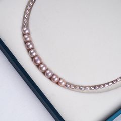 Vòng Cổ Choker Ngọc Trai Hạt Gạo Tím 3-4mm Phối Dãy Mặt Ngọc Trai Tròn 9-10mm Sang Trọng MADAME HIEN PEARLS Cho Nữ CG076