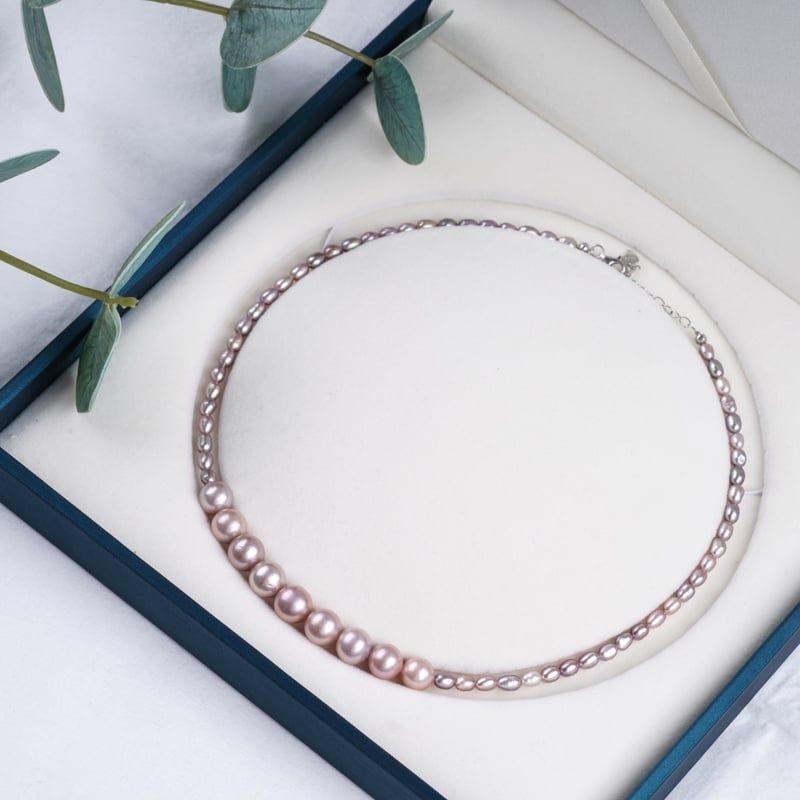 Vòng Cổ Choker Ngọc Trai Hạt Gạo Tím 3-4mm Phối Dãy Mặt Ngọc Trai Tròn 9-10mm Sang Trọng MADAME HIEN PEARLS Cho Nữ CG076