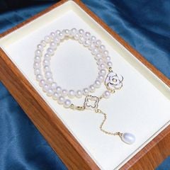 Vòng Cổ Choker Ngọc Trai Tự Nhiên 6-7mm Khoá Bướm Cổ Điển Cỏ Bốn Lá Khóa OT MADAME HIEN PEARLS Cho Nữ CT013C