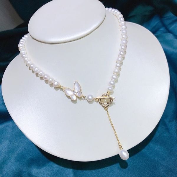 Vòng Cổ Choker Ngọc Trai Tự Nhiên 6-7mm Khoá Bướm Cổ Điển Cỏ Bốn Lá Khóa OT MADAME HIEN PEARLS Cho Nữ CT013C