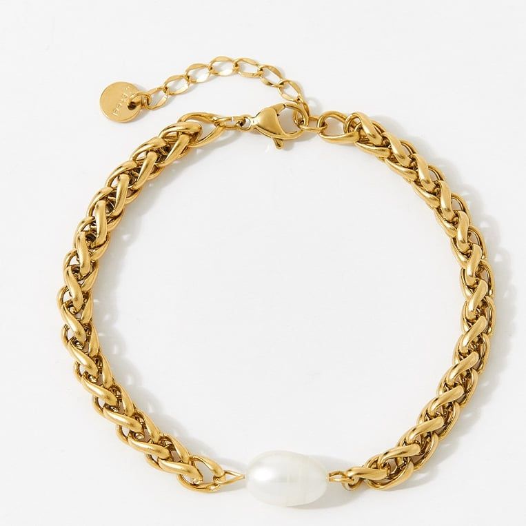 Vòng Tay Chuỗi Xương Rồng Ngọc Trai Tự Nhiên Dây Chuyền Thép Titan Mạ Vàng 14K MADAME HIEN PEARLS VTB032