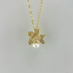 Mặt Dây Chuyền Vòng Cổ Ngọc Trai Tự Nhiên Hoa Ly Khung Vàng  Đính Đá Zircon MADAME HIEN PEARLS Cho Nữ MN051
