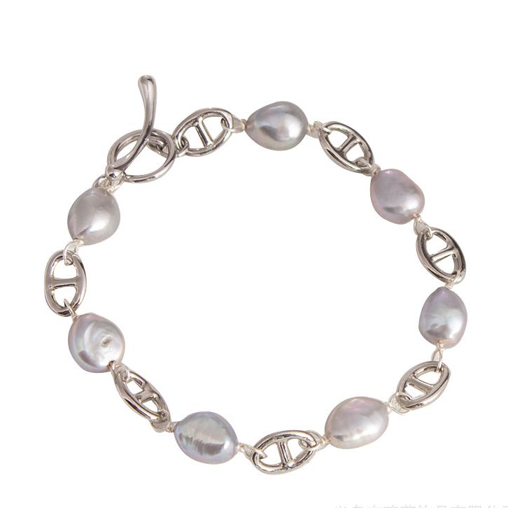 Bộ Set Ngọc Trai Vòng cổ + Vòng Tay Bộ Trang Sức Ngọc Trai Xám Tự Nhiên Phối Cham Mũi Heo MADAME HIEN PEARLS SPS074