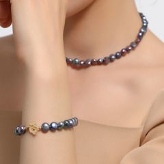 Bộ Vòng Cổ và Vòng Tay Ngọc Trai Hạt Baroque Đen Lông Công Ánh Xà Cừ Phối Khoá OT Hoa Mận MADAME HIEN PEARLS Cho Nữ SCB005D