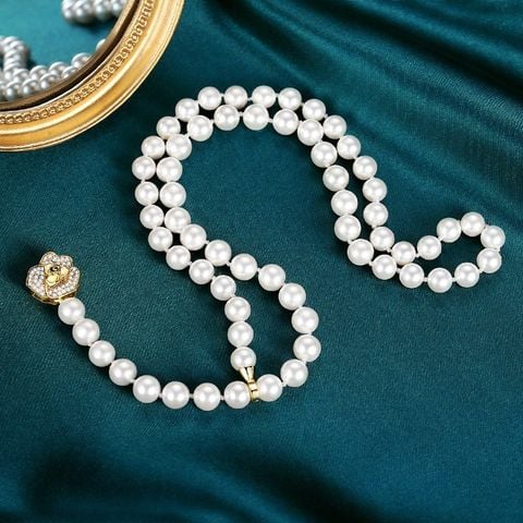 Vòng Cổ Ngọc Trai Tự Nhiên 8-9mm Khoá Hoa Hồng Cách Điệu Sang Trọng Cho Nữ MADAME HIEN PEARLS CT020