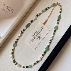 Vòng Cổ Xanh Con Công Mã Não Ngọc Trai Tự Nhiên Đính Hạt Mã Não Xanh Dongling Tự Nhiên MADAME HIEN PEARLS CB034