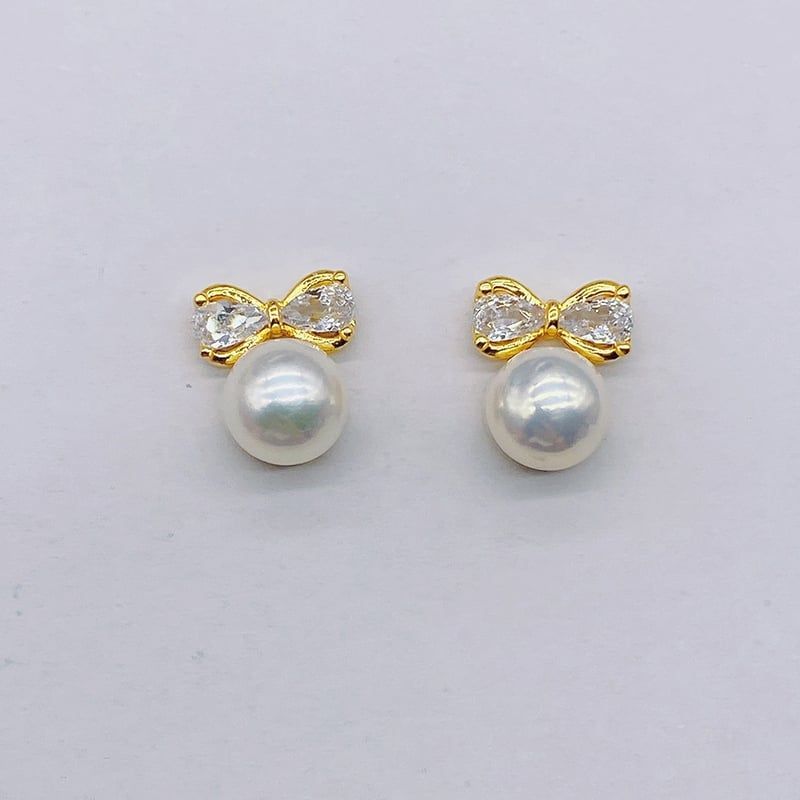 Bông Tai Kim Bạc s925 Dáng Nơ Đính Ngọc Trai Tự Nhiên MADAME HIEN PEARLS Quà Tặng Con Gái BTN132