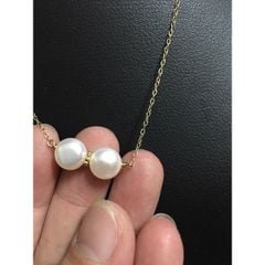 Dây chuyền bạc mặt 2 viên trai Akoya dáng dẹp bóng 9-10mm si tuyển Nhật MN027