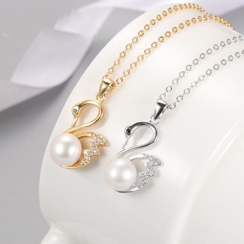 Mặt Dây Chuyền Ngọc Trai Tự Nhiên Đính Zircon Dáng Thiên Nga Thời Trang