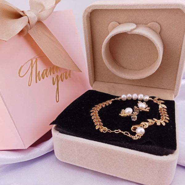 Túi giấy hồng 11*16 túi quà kèm nơ ruy băng Thank You đựng trang sức sang trọng PKG011