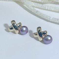 Khuyên Tai Kim Bạc s925 Đính Ngọc Trai Nước Ngọt Tự Nhiên Mặt Hình X Dễ Thương BTN059