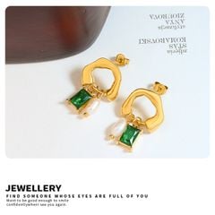 Bông Tai Titan Mạ Vàng Đính Ngọc Trai Và Đá Pha Lê Phối Tua Rua Độc Đáo Thời Trang MADAME HIEN PEARLS BTG083
