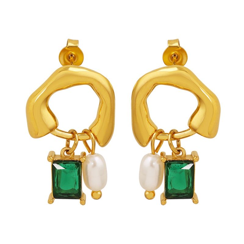 Bông Tai Titan Mạ Vàng Đính Ngọc Trai Và Đá Pha Lê Phối Tua Rua Độc Đáo Thời Trang MADAME HIEN PEARLS BTG083