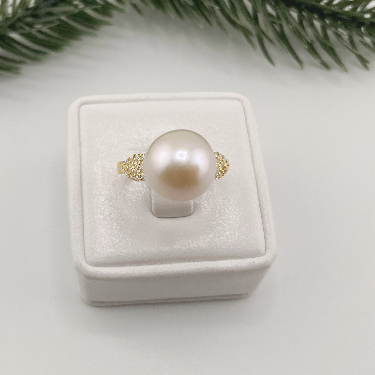 Nhẫn Bạc s925 Mạ Vàng Thật 18K Đính Ngọc Trai Trắng 11-12mm Hạt Tròn Đẹp Grade AAAA BMVNT001TR