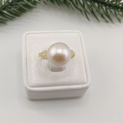 Nhẫn Bạc s925 Mạ Vàng Thật 18K Đính Ngọc Trai Trắng 11-12mm Hạt Tròn Đẹp Grade AAAA BMVNT001TR