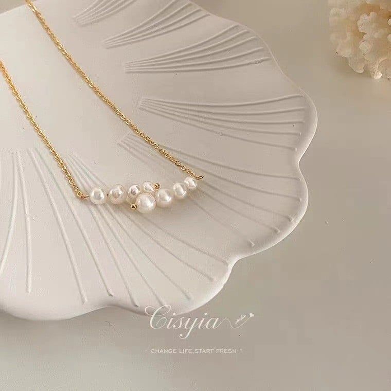 Vòng Cổ Mặt 2 Hàng 8 Hạt Ngọc Trai Tự Nhiên MADAME HIEN PEARL Thời Trang Nữ MT007