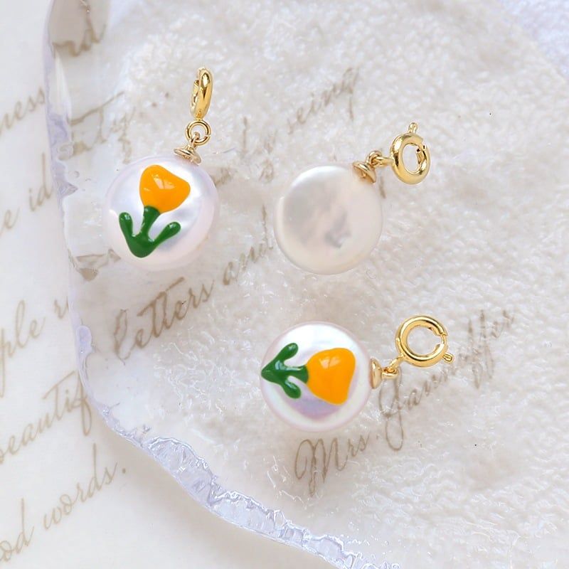 Mặt Dây Chuyền Mặt Ngọc Trai Baroque Đồng Xu Tranh Sơn Dầu Tươi Tắn MADAME HIEN PEARLS Cho Nữ MB037