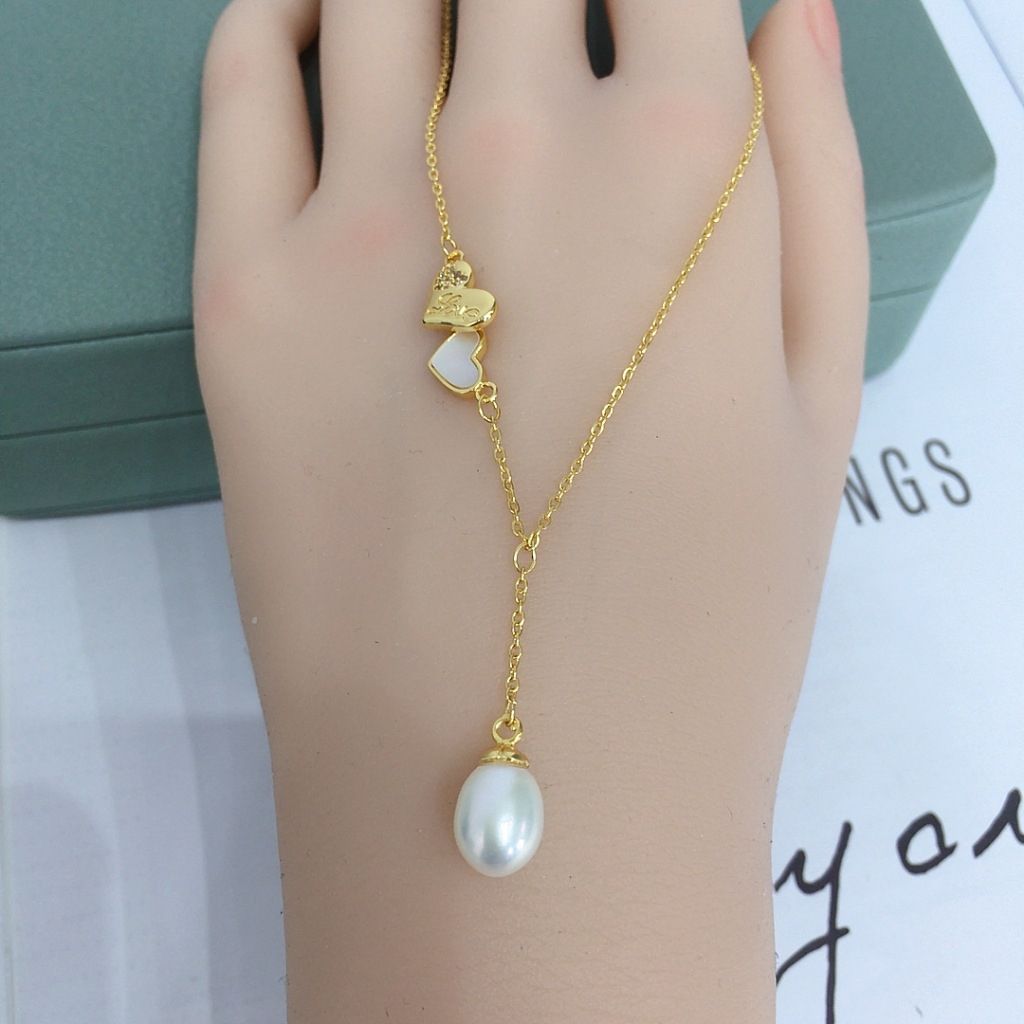 Dây Chuyền Mặt Ngọc Trai Tự Nhiên Phối 2 Trái Tim Yêu Đương Ngọt Ngào Lãng Mạn MADAME HIEN PEARLS Cho Nữ MG039