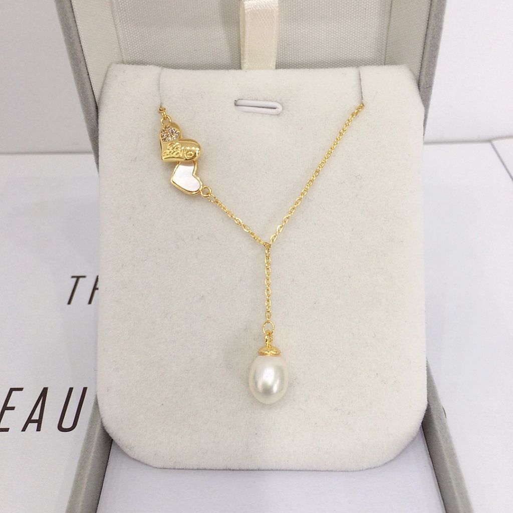 Dây Chuyền Mặt Ngọc Trai Tự Nhiên Phối 2 Trái Tim Yêu Đương Ngọt Ngào Lãng Mạn MADAME HIEN PEARLS Cho Nữ MG039
