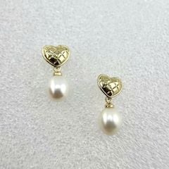 Bông Tai Ngọc Trai Tự Nhiên Mặt Trái Tim Khứa Tua Rua Ngọc Trai Hạt Gạo Đáng Yêu MADAME HIEN PEARLS BTG029B