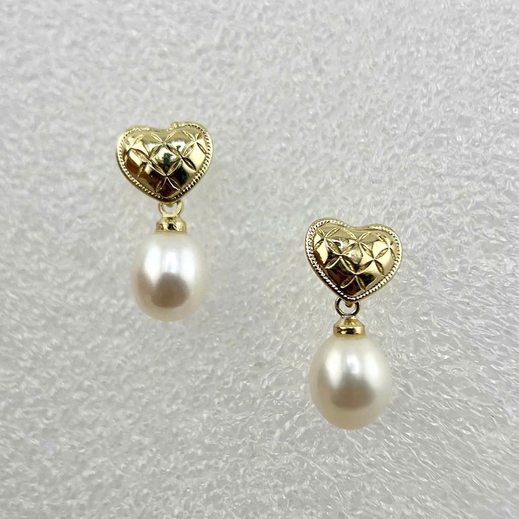 Bông Tai Ngọc Trai Tự Nhiên Mặt Trái Tim Khứa Tua Rua Ngọc Trai Hạt Gạo Đáng Yêu MADAME HIEN PEARLS BTG029B