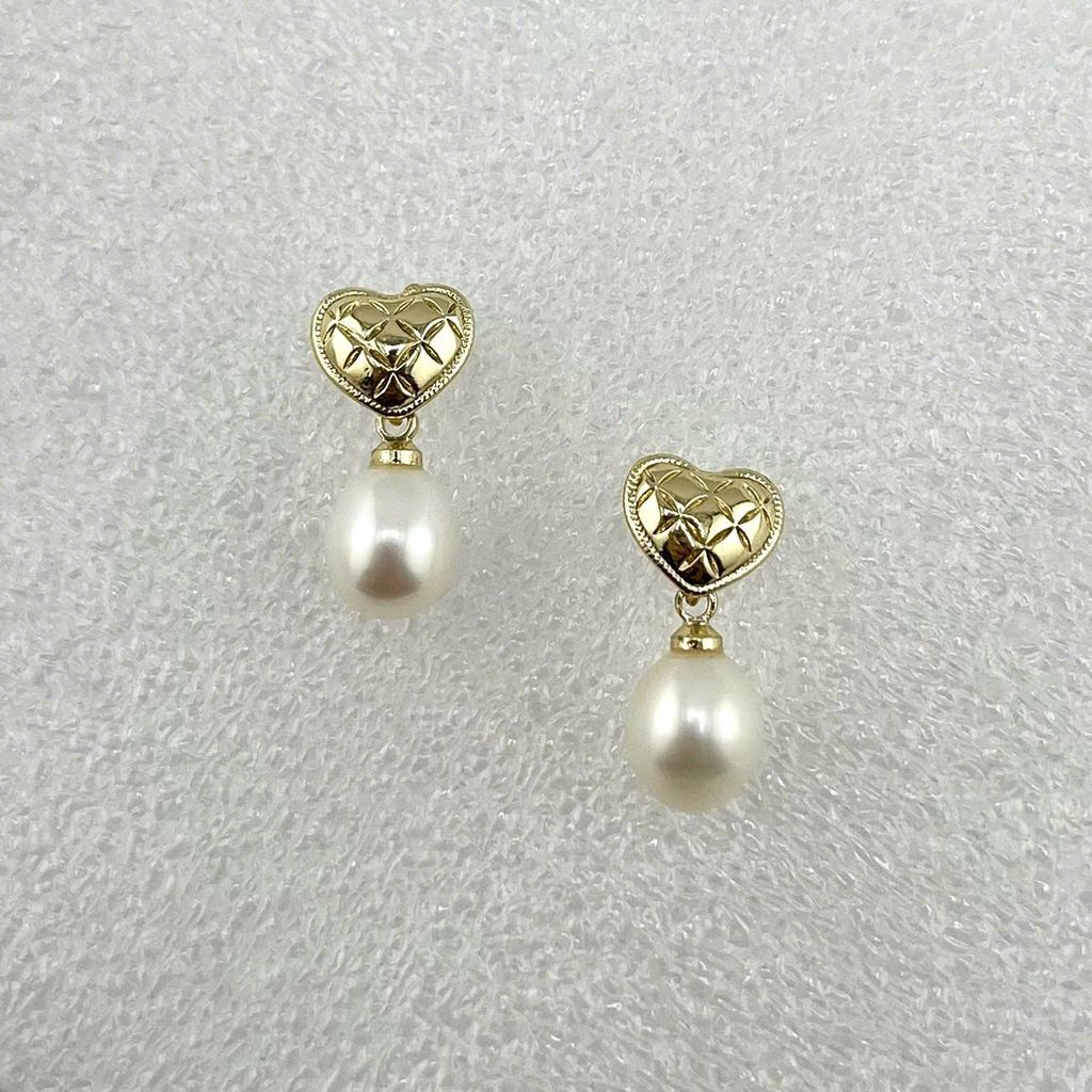 Bông Tai Ngọc Trai Tự Nhiên Mặt Trái Tim Khứa Tua Rua Ngọc Trai Hạt Gạo Đáng Yêu MADAME HIEN PEARLS BTG029B