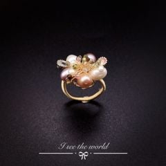 Nhẫn Ngọc Trai Baroque Tự Nhiên Đa Sắc Thiết Kế Độc Đáo, Ấn Tượng, Cá Tính NB013