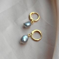 Bông Tai Ngọc Trai Baroque Xám Khoá Tròn MADAME HIEN PEARLS Dễ Thương Cho Nữ BTB098