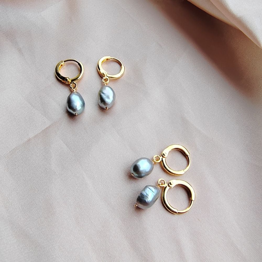 Bông Tai Ngọc Trai Baroque Xám Khoá Tròn MADAME HIEN PEARLS Dễ Thương Cho Nữ BTB098