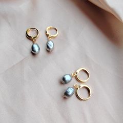 Bông Tai Ngọc Trai Baroque Xám Khoá Tròn MADAME HIEN PEARLS Dễ Thương Cho Nữ BTB098