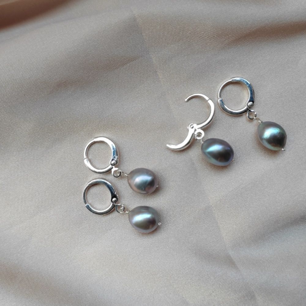 Bông Tai Ngọc Trai Baroque Xám Khoá Tròn MADAME HIEN PEARLS Dễ Thương Cho Nữ BTB098