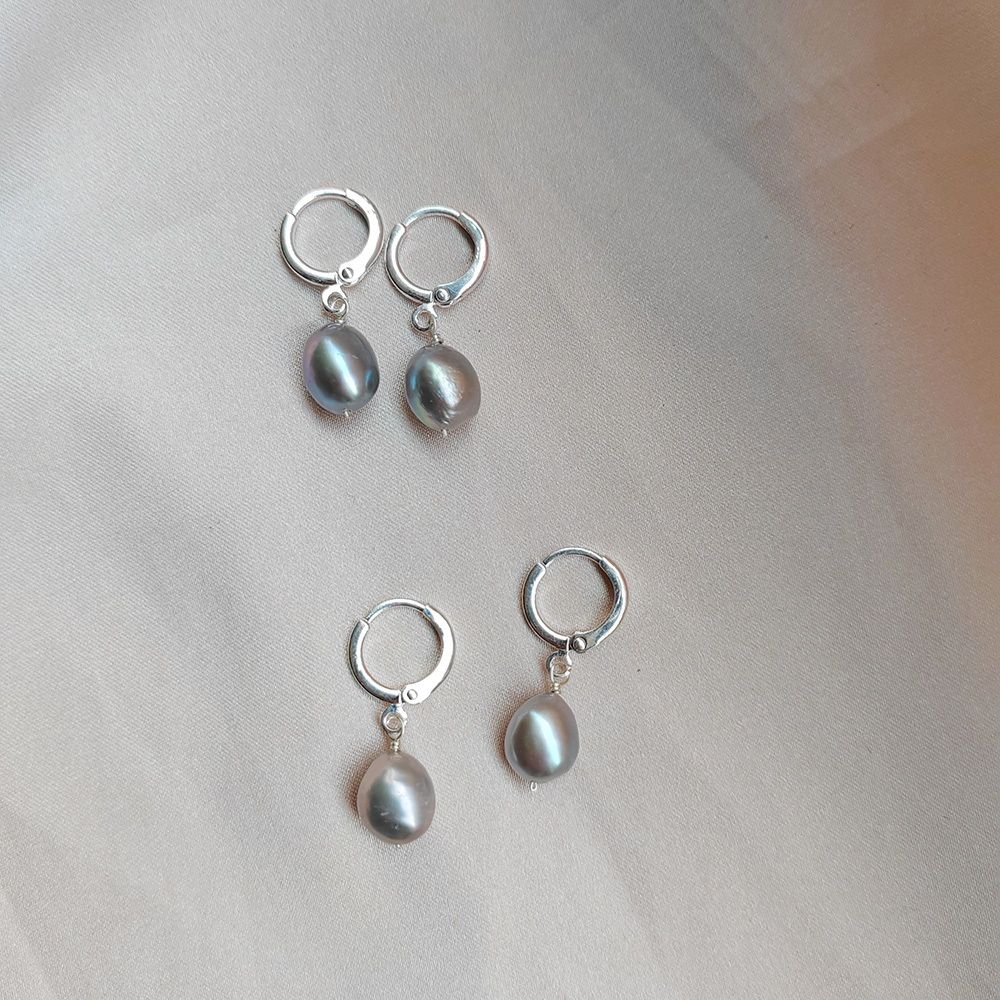 Bông Tai Ngọc Trai Baroque Xám Khoá Tròn MADAME HIEN PEARLS Dễ Thương Cho Nữ BTB098