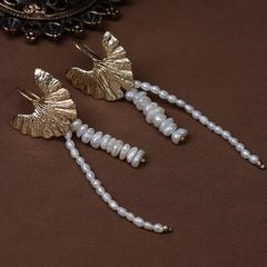 Designer Jewelry Bông Tai Thiết Kế Ngọc Trai Dị Keshi Tự Nhiên Tua Rua Ginkgo Bạch Quả Nữ Hoàng Ai Cập Niche Retro MADAME HIEN PEARLS BTB053