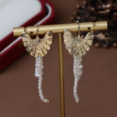 Designer Jewelry Bông Tai Thiết Kế Ngọc Trai Dị Keshi Tự Nhiên Tua Rua Ginkgo Bạch Quả Nữ Hoàng Ai Cập Niche Retro MADAME HIEN PEARLS BTB053