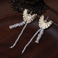 Designer Jewelry Bông Tai Thiết Kế Ngọc Trai Dị Keshi Tự Nhiên Tua Rua Ginkgo Bạch Quả Nữ Hoàng Ai Cập Niche Retro MADAME HIEN PEARLS BTB053