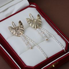 Designer Jewelry Bông Tai Thiết Kế Ngọc Trai Dị Keshi Tự Nhiên Tua Rua Ginkgo Bạch Quả Nữ Hoàng Ai Cập Niche Retro MADAME HIEN PEARLS BTB053