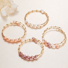 Vòng Tay Ngọc Trai Gọng Còng Cứng 2 Lớp Đính 2 Hàng 10 Hạt Ngọc Trai Giọt Nước MADAME HIEN PEARL VTG034
